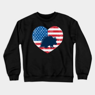 American Flag Heart Love Porcupine Usa Patriotic 4Th Of July Crewneck Sweatshirt